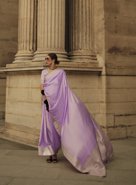 Light Purple Handloom Woven Satin Silk Saree