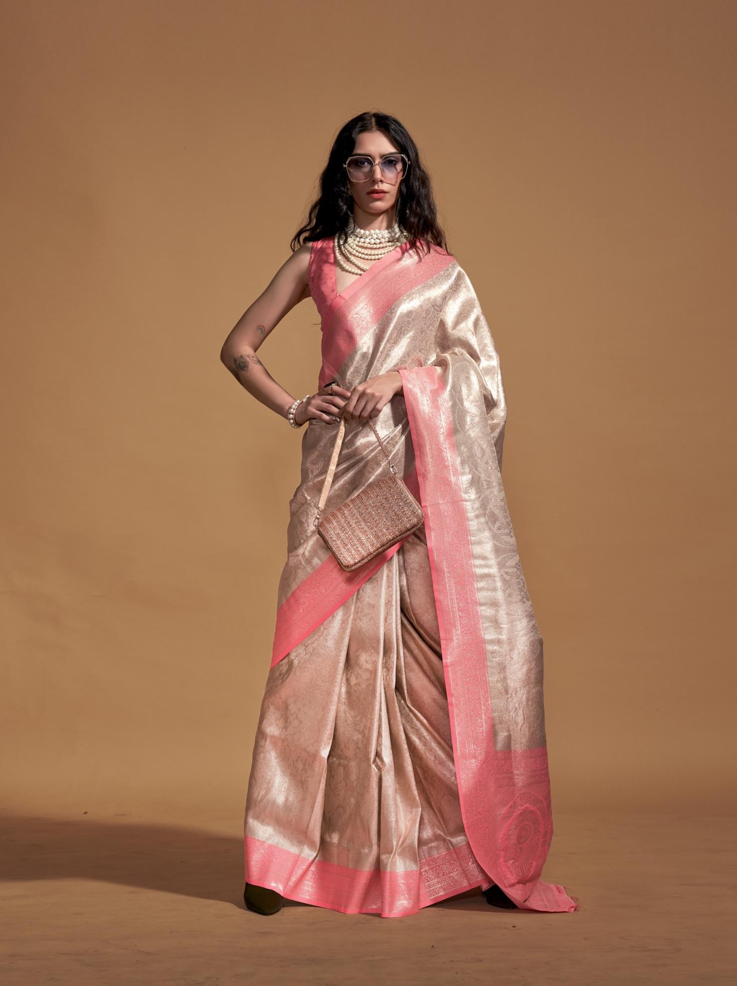 Peach Brocade Woven Kanjivaram Silk Saree