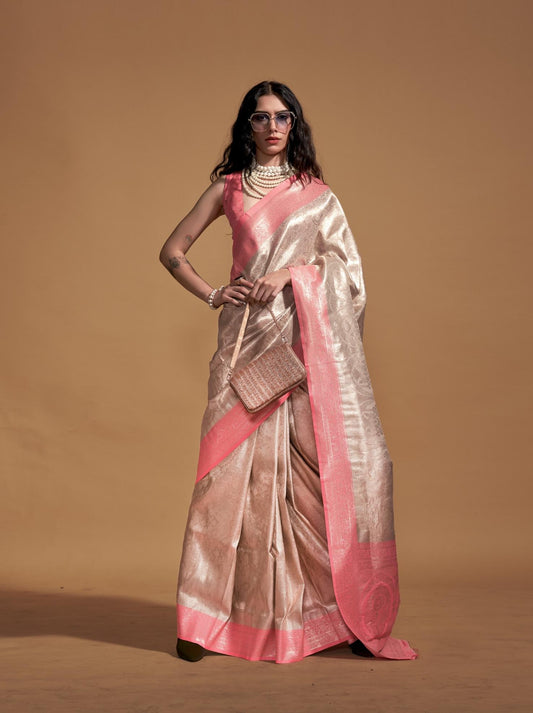 Peach Brocade Woven Kanjivaram Silk Saree