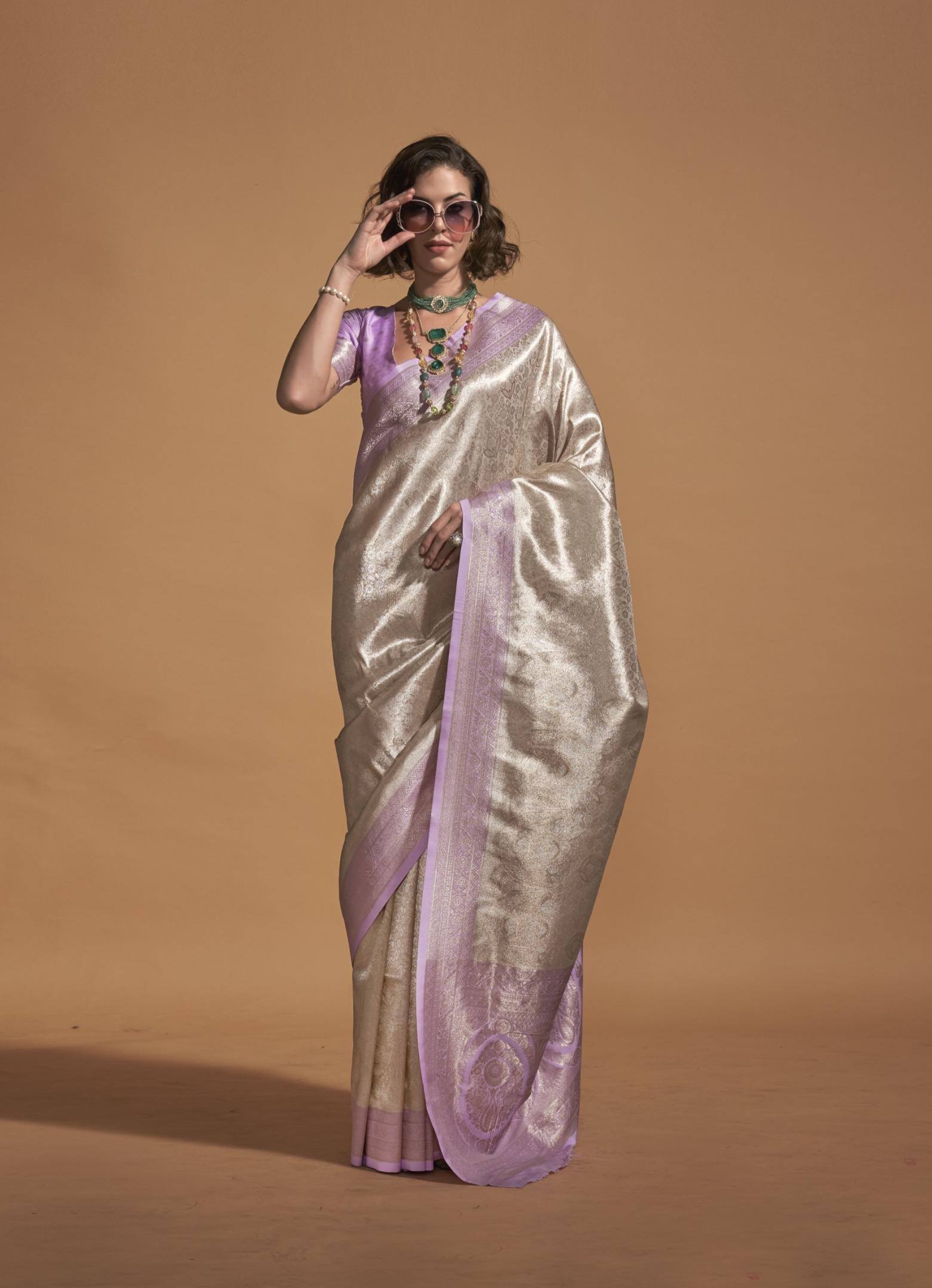 Lavendar Brocade Woven Kanjivaram Silk Saree