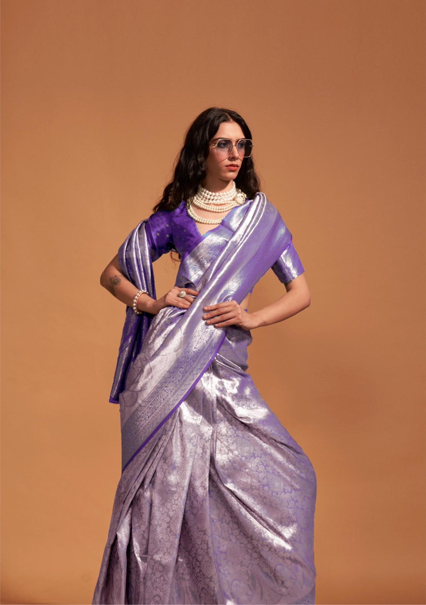 Purple Brocade Woven Kanjivaram Silk Saree