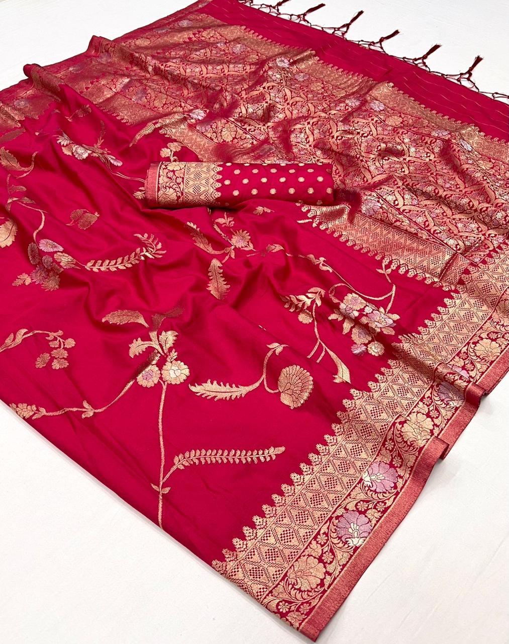 Raspberry Pink Georgette Silk Banarasi Saree