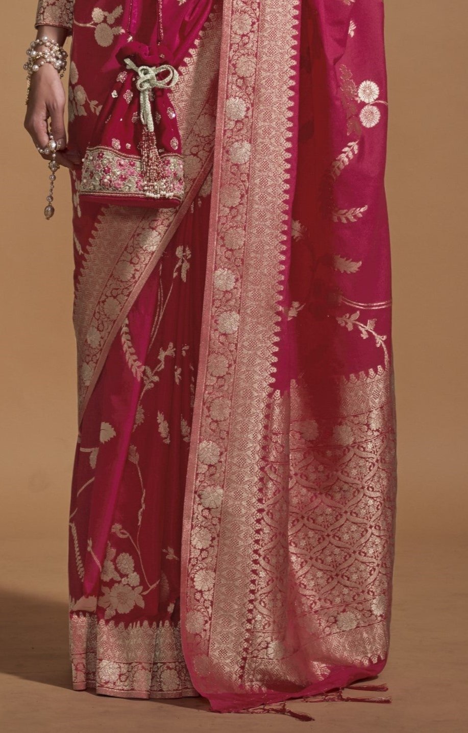 Raspberry Pink Georgette Silk Banarasi Saree