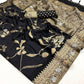 Coal Black Georgette Silk Banarasi Saree