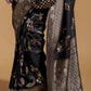 Coal Black Georgette Silk Banarasi Saree