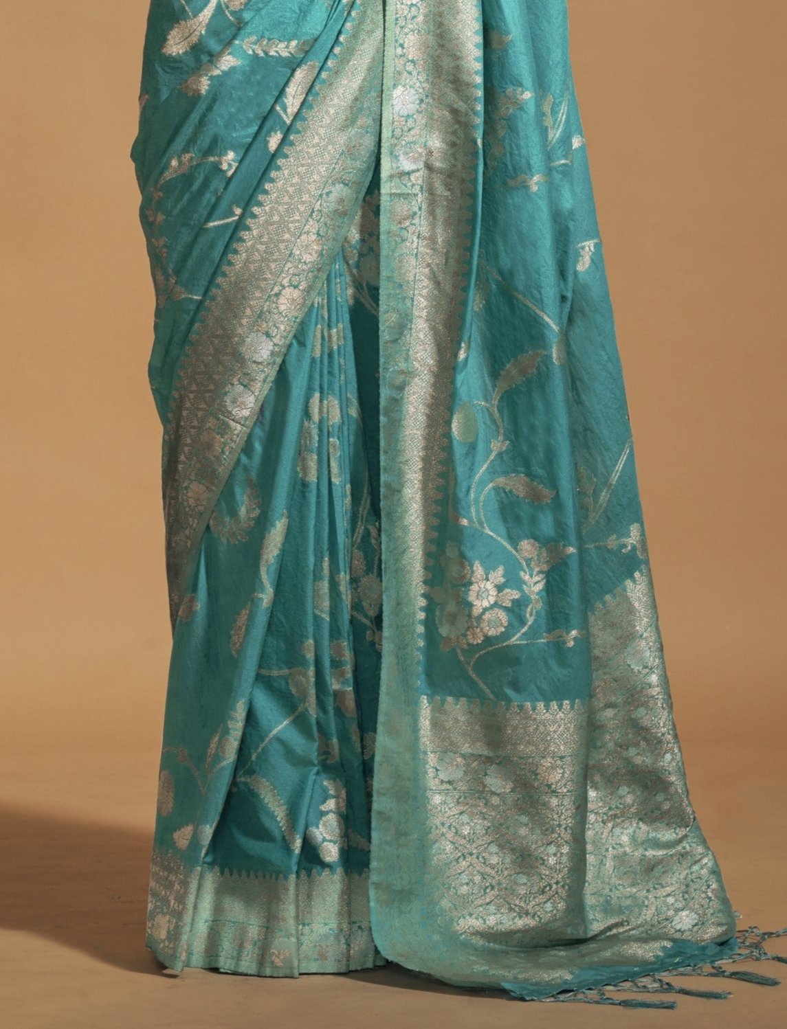 Ocean Blue Georgette Silk Banarasi Saree