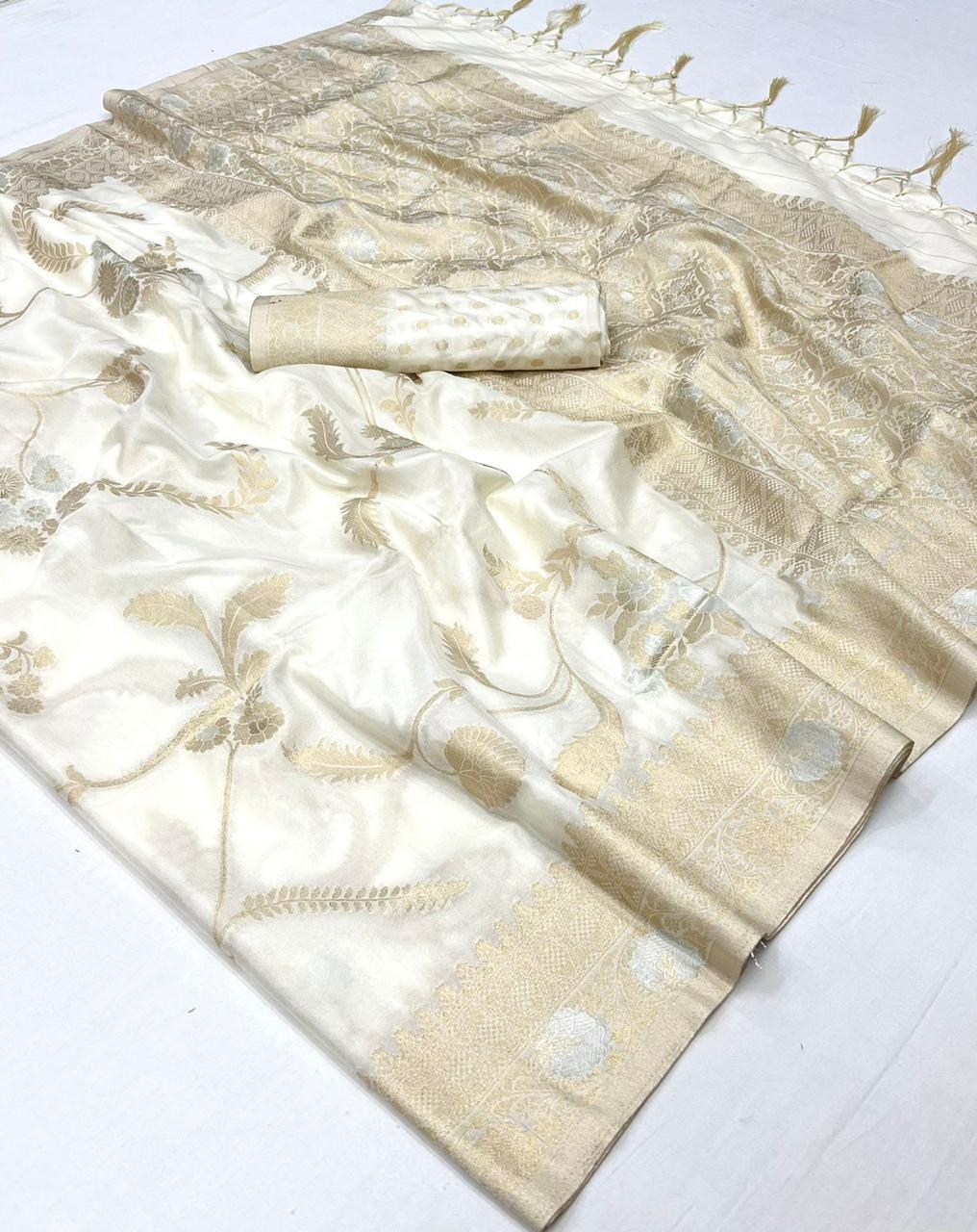 Off White Georgette Silk Banarasi Saree