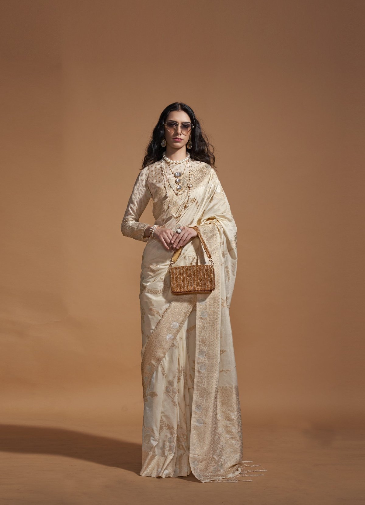 Off White Georgette Silk Banarasi Saree