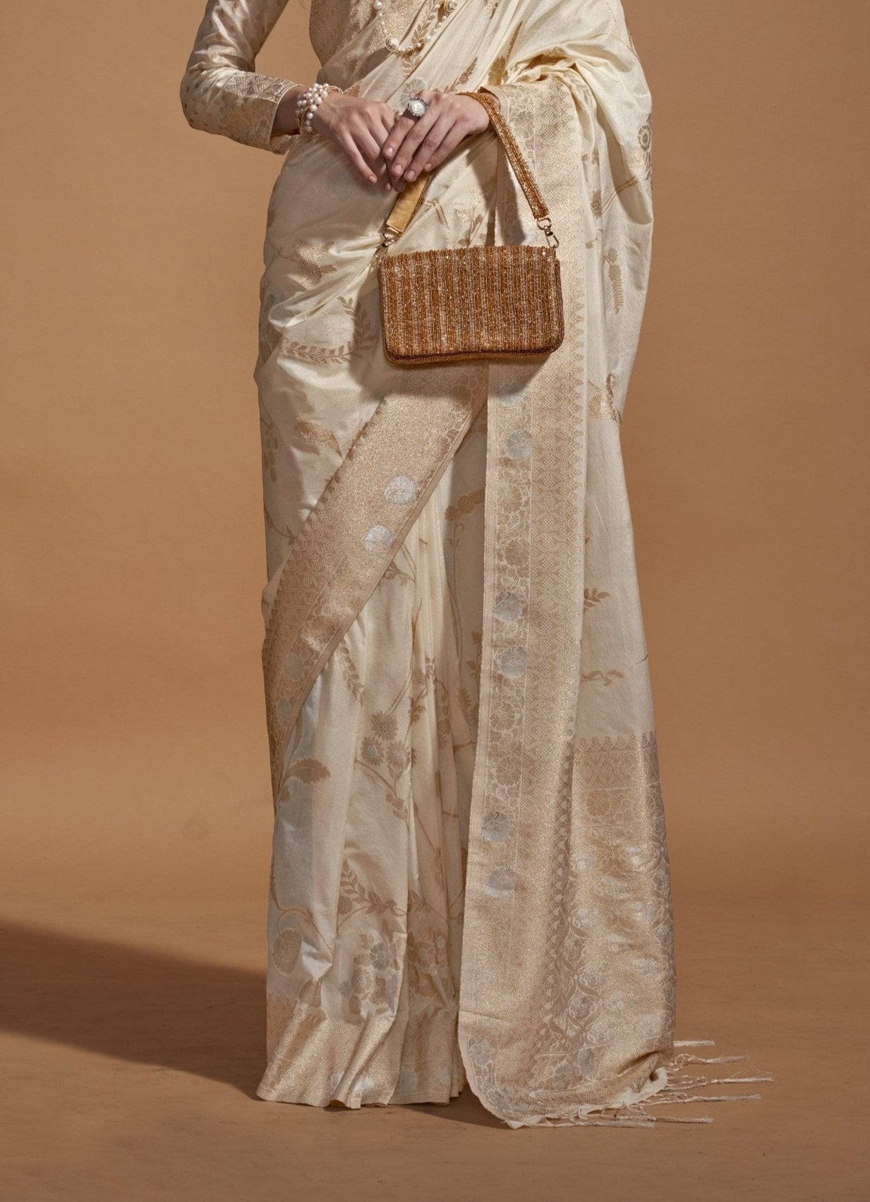 Off White Georgette Silk Banarasi Saree