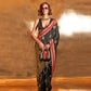 Shiny Black Satin Silk Saree With Zari Motifs