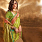 Parrot Green Satin Silk Saree With Zari Motifs