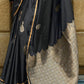 Coal Black Satin Silk Saree