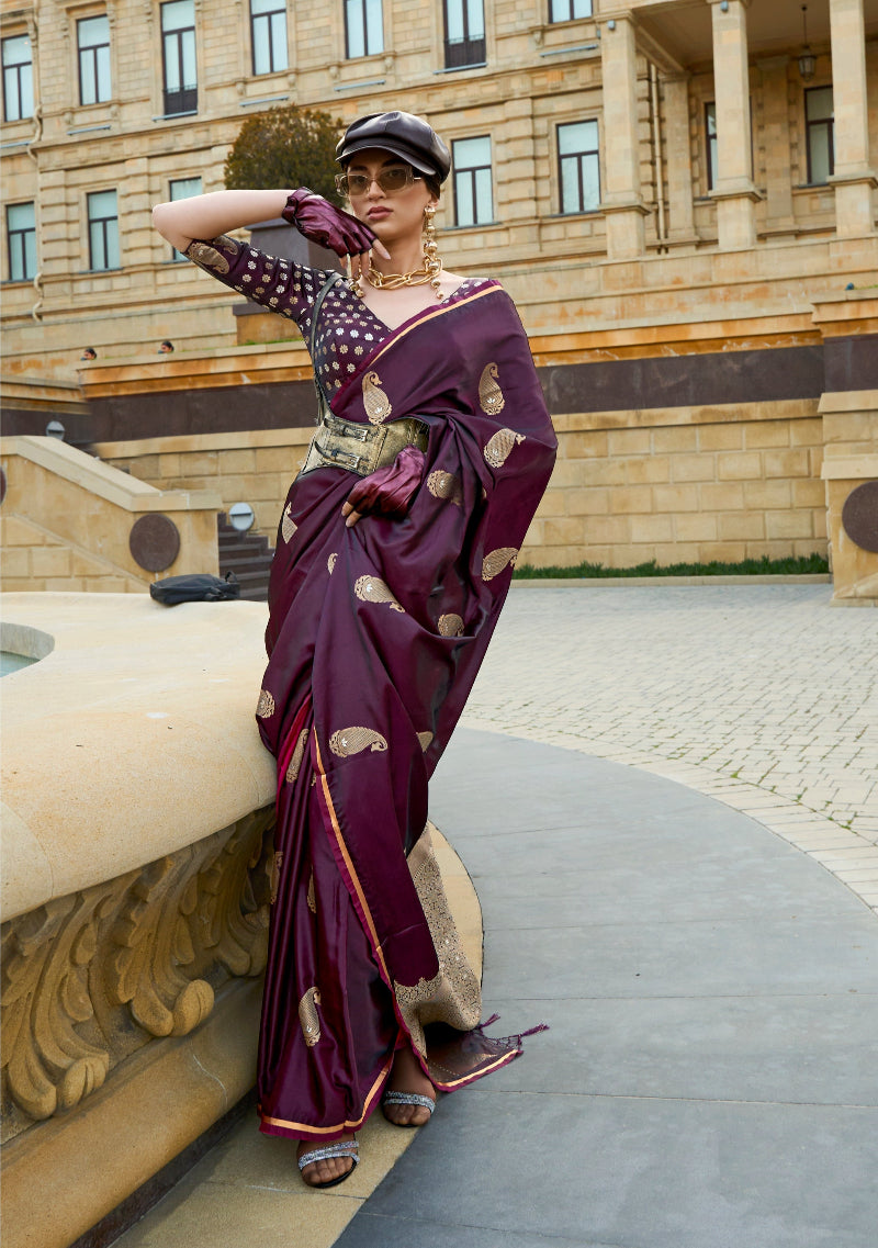 Deep Mauve Satin Silk Saree