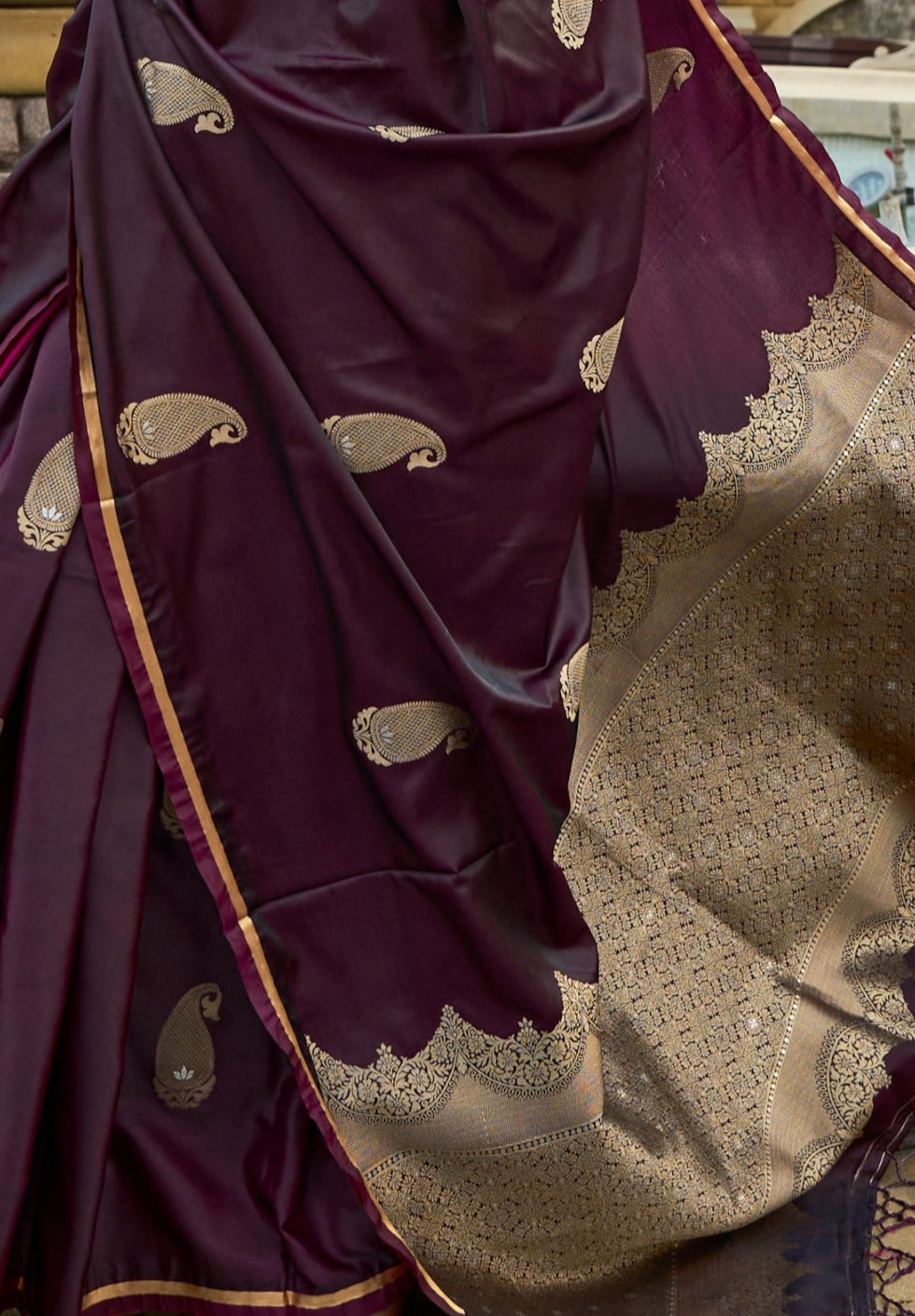 Deep Mauve Satin Silk Saree