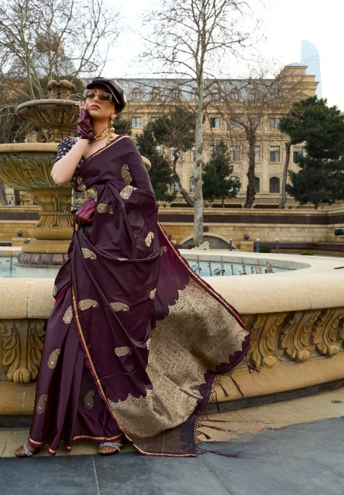 Deep Mauve Satin Silk Saree