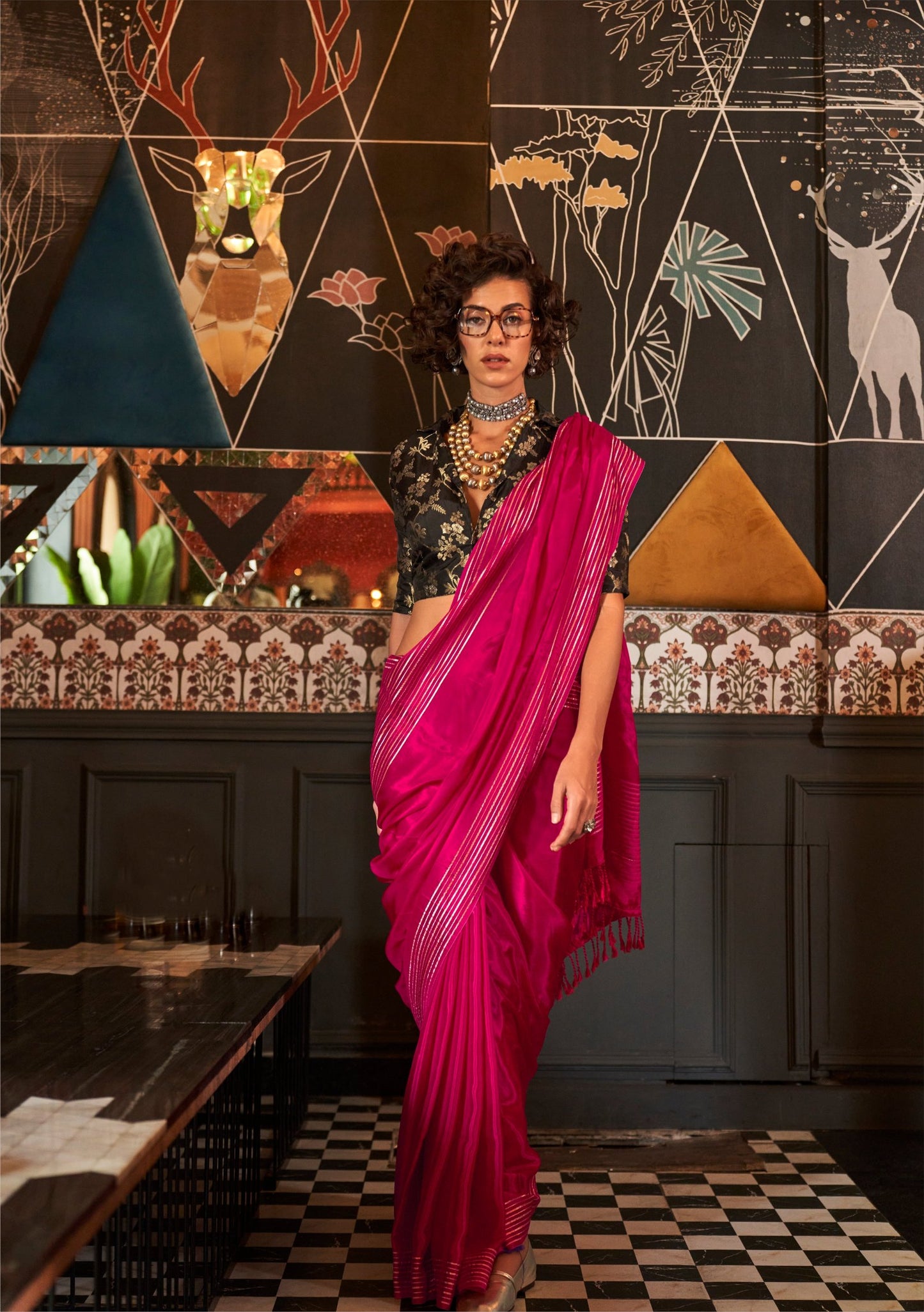 Strawberry Red Soft Silk Saree With Brocade Blouse