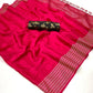 Strawberry Red Soft Silk Saree With Brocade Blouse