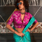 Turquoise Green Soft Silk Saree With Brocade Blouse