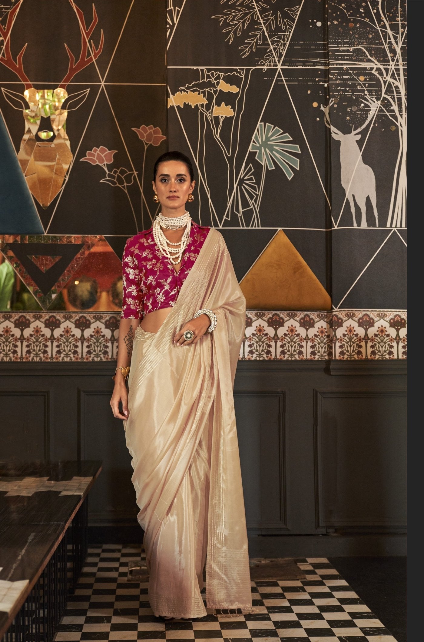 Butter Cream Soft Silk Saree With Brocade Blouse