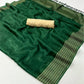 Pine Green Soft Silk Saree With Brocade Blouse