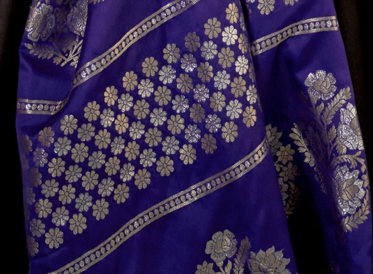 Palatinate Purple Satin Silk Saree With Dual Zari Motifs