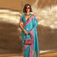 Sky Blue Satin Silk Saree With Zari Motifs