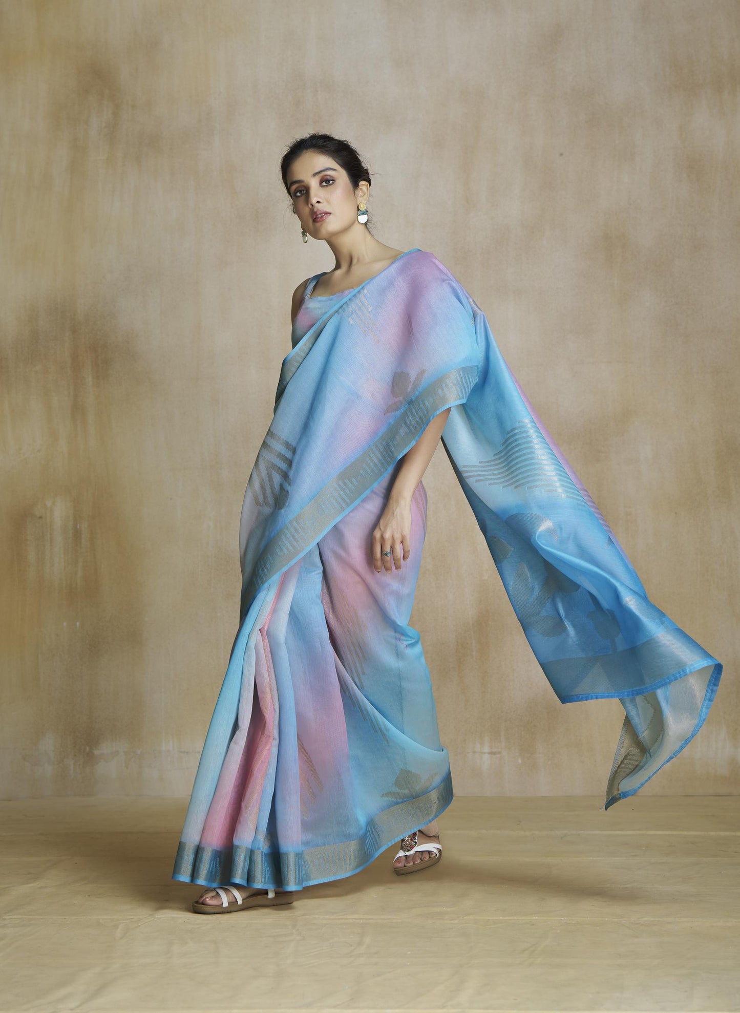 Oceanfoam Blue Multicolor Silk Saree