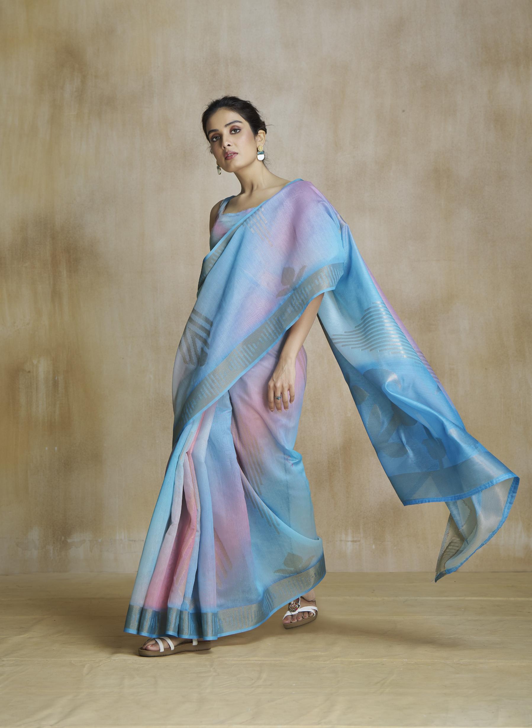 Oceanfoam Blue Multicolor Silk Saree