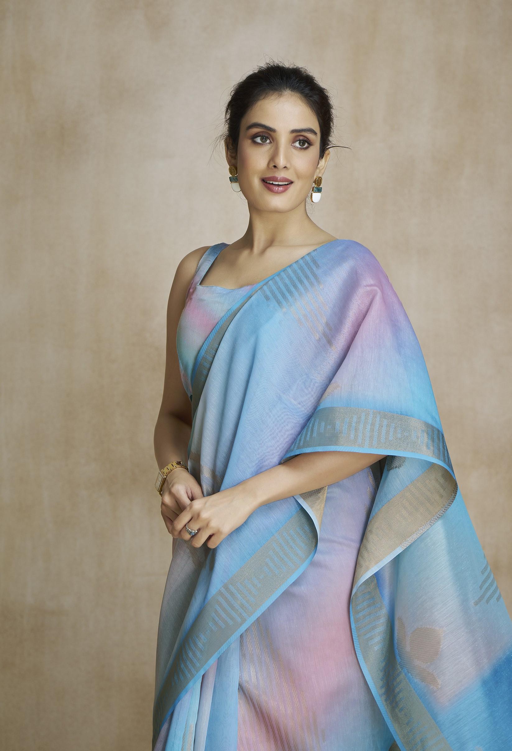 Oceanfoam Blue Multicolor Silk Saree