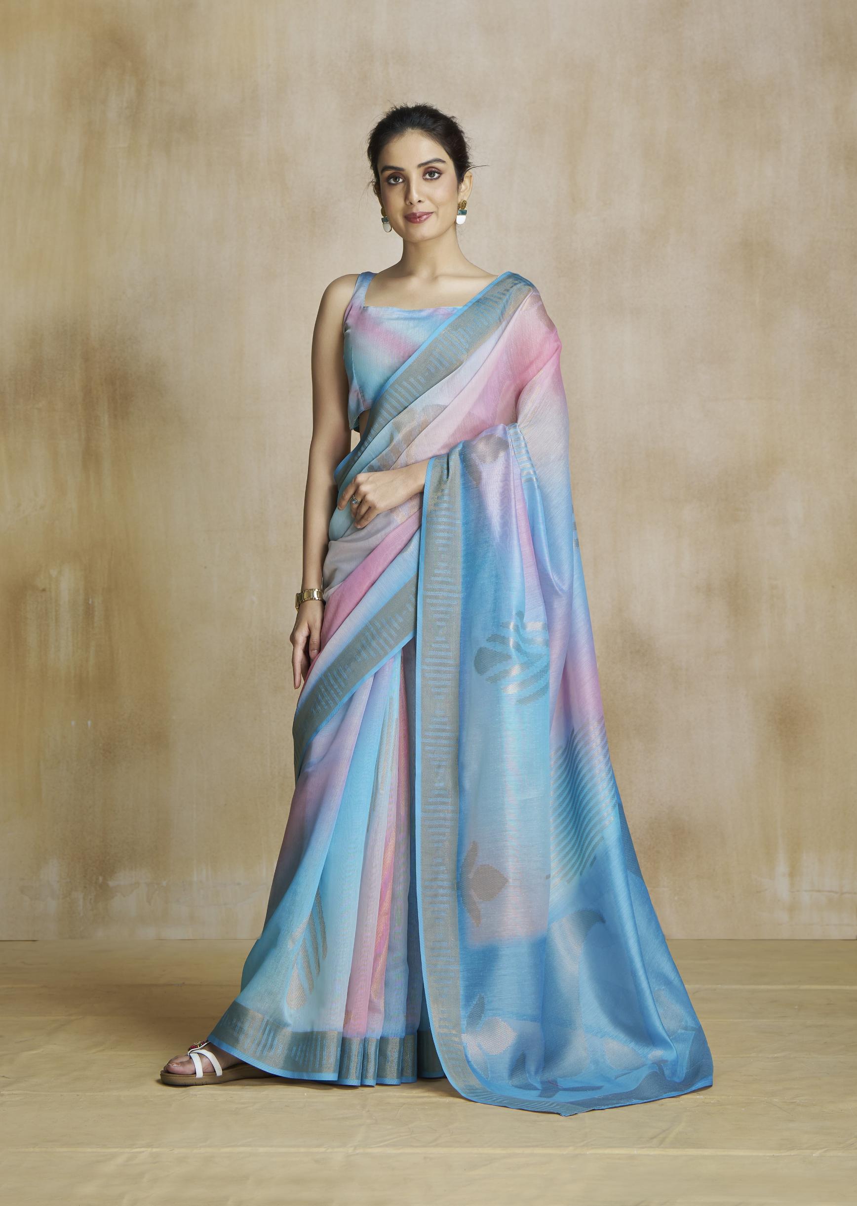 Oceanfoam Blue Multicolor Silk Saree