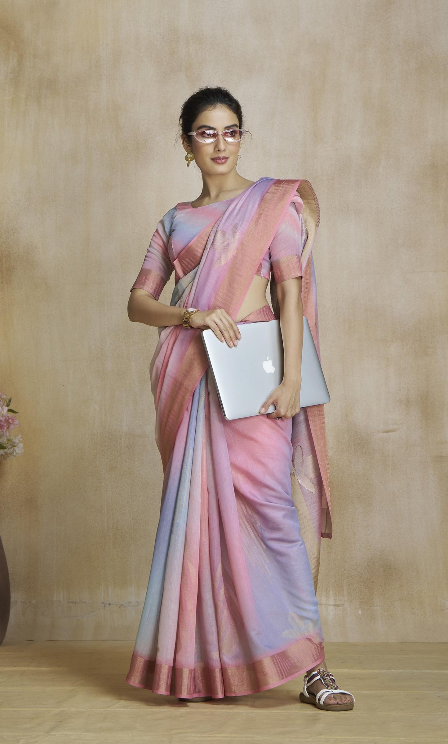 Oceanfoam Pink Multicolor Silk Saree