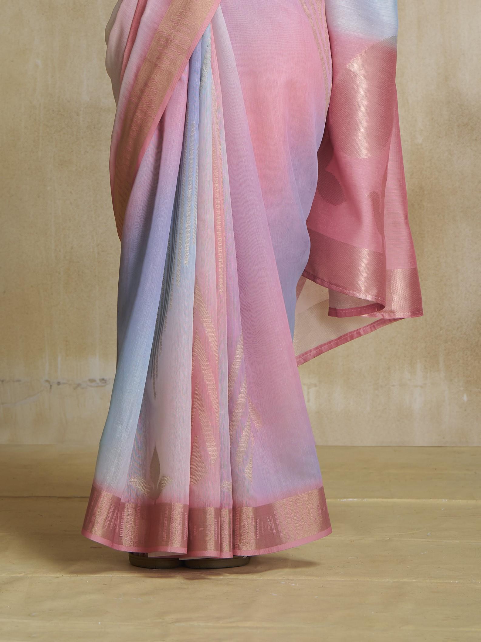 Oceanfoam Pink Multicolor Silk Saree