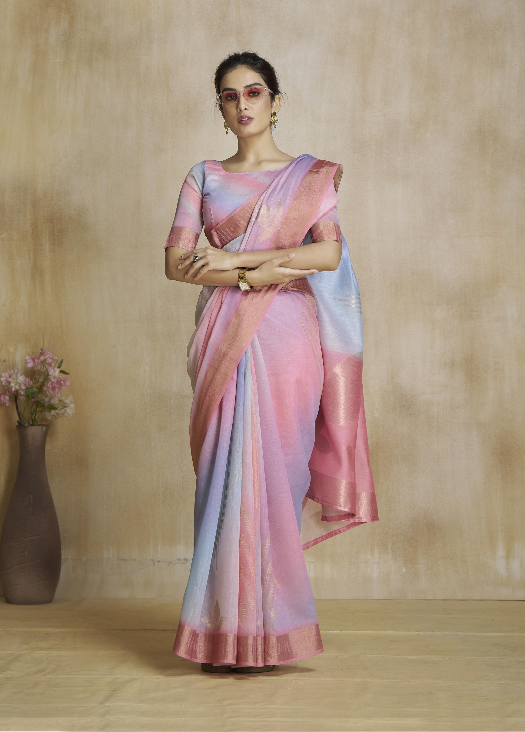 Oceanfoam Pink Multicolor Silk Saree