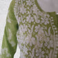 Aashna Light Green Petals Printed Mulmul Cotton Chikankari Gown With Dori