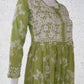 Aashna Light Green Petals Printed Mulmul Cotton Chikankari Gown With Dori