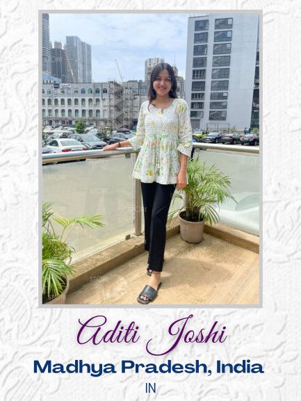 Aditi Joshi in Floral Printed Cotton Mulmul Chikankari Short Kurti