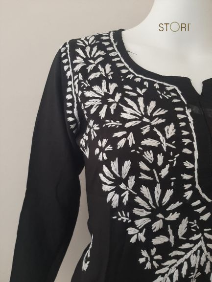 Aiza Black Soft Modal Handcrafted Short Chikankari Kurti