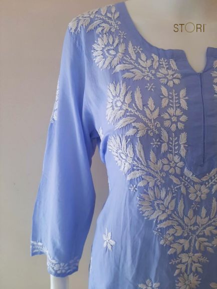 Aiza Lavendar Soft Modal Handcrafted Short Chikankari Kurti