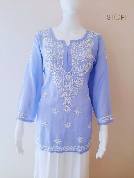 Aiza Lavendar Soft Modal Handcrafted Short Chikankari Kurti