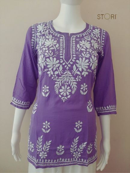 Aiza Purple Soft Modal Handcrafted Short Chikankari Kurti