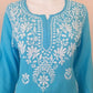 Aiza Sky Blue Soft Modal Handcrafted Short Chikankari Kurti