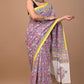 Ajrakh Printed Lavendar Handloom Cotton Mulmul Saree