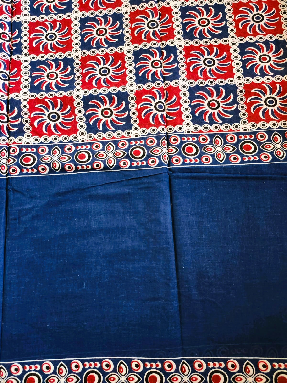 Indigo & Red Ajrakh Cotton Mulmul Saree