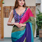 Bright Color Block Soft Organza Designer Saree