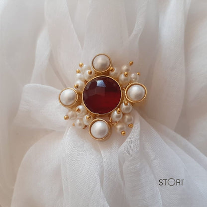 Alvira Pearls & Stone Finger Ring