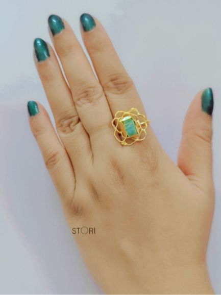 Amazonite Raw Stone Rose Pattern Finger Ring