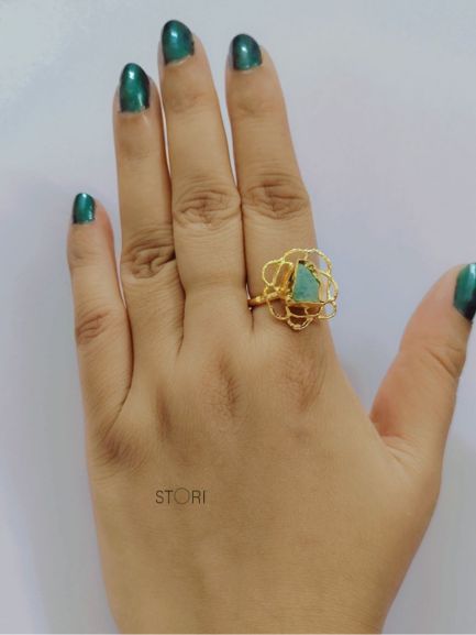 Amazonite Raw Stone Rose Pattern Finger Ring