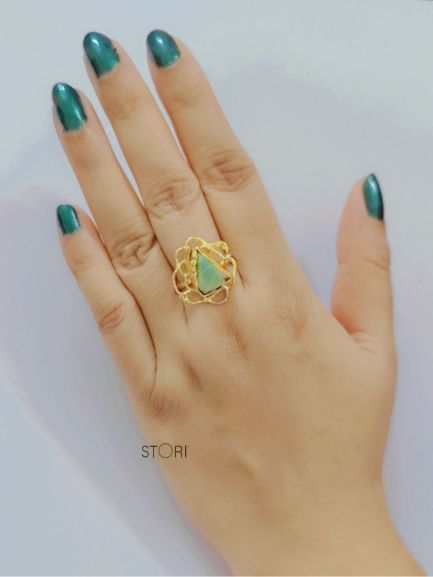 Amazonite Raw Stone Rose Pattern Finger Ring