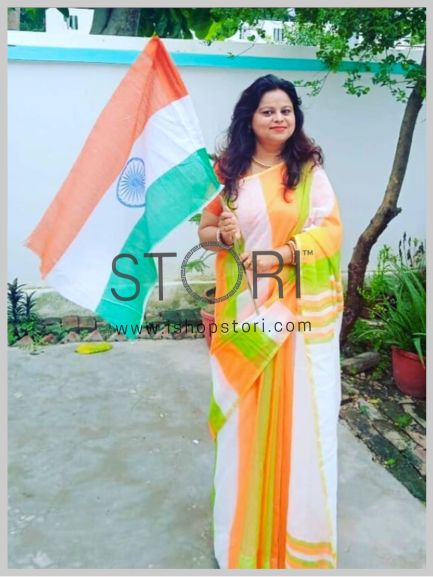 Ashita Viola in Tricolor Handloom Cottonsilk Saree