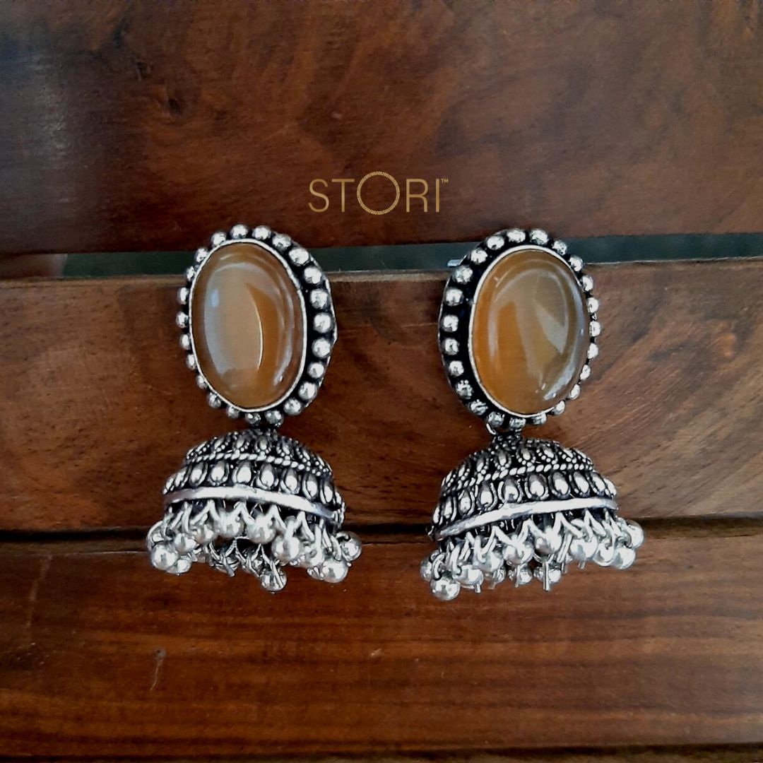 Baani Oval Monalisa Stone Small Jhumkis